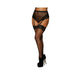 Dreamgirl High-waist Fishnet And Lace Gartered Thong With Keyhole Ribbon-tie Back Black L | SexToy.com