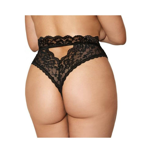Dreamgirl High-waist Scallop Lace Panty With Keyhole Back Black 1xl | SexToy.com