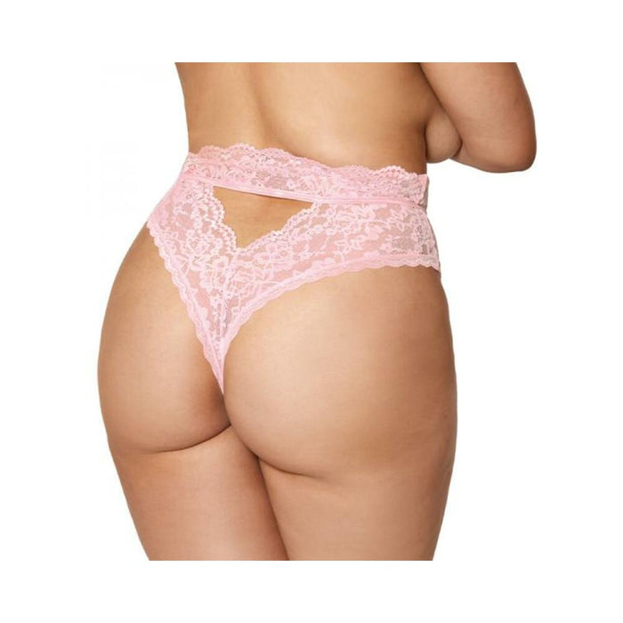 Dreamgirl High-waist Scallop Lace Panty With Keyhole Back Pink 2xl | SexToy.com