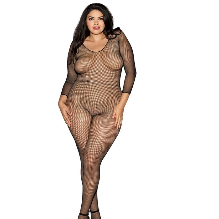 Dreamgirl Longsleeve Fishnet Bodystocking with Open Crotch - SexToy.com