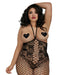 Dreamgirl Open-Cup Bodystocking with Knitted Lace Teddy Design, Fishnet Legs, Open Crotch and Adjustable Halter Ties - SexToy.com