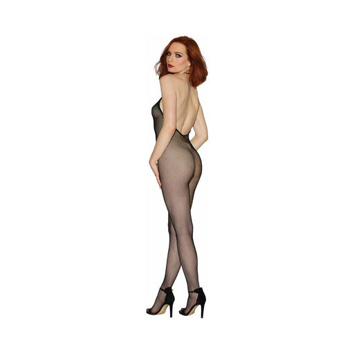 Dreamgirl Seamless Fishnet Bodystocking With Halter Neck, Open Crotch And Low Back Black Os - SexToy.com