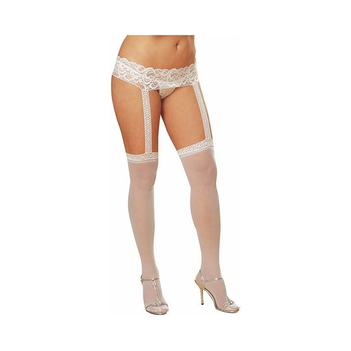 Dreamgirl Stretch Lace Suspender Garter Belt Pantyhose with Attached Sheer Thigh-High Stockings - SexToy.com