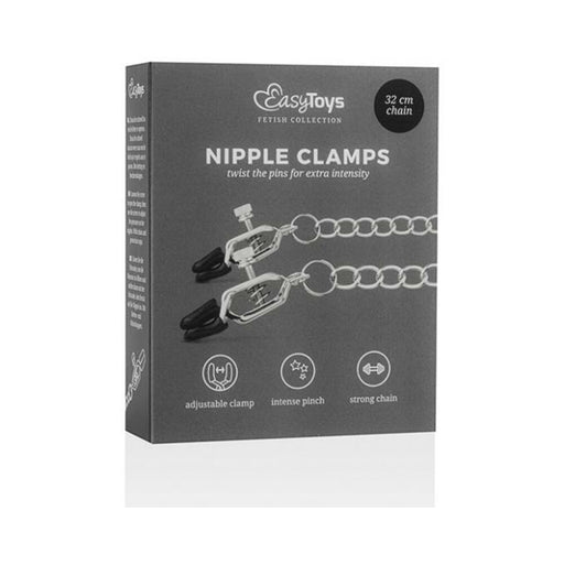 Easy Toys Big Nipple Clamps W/chain - Silver - SexToy.com