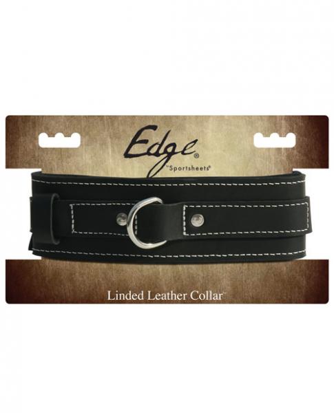 Edge Lined Leather Collar Black O/S | SexToy.com