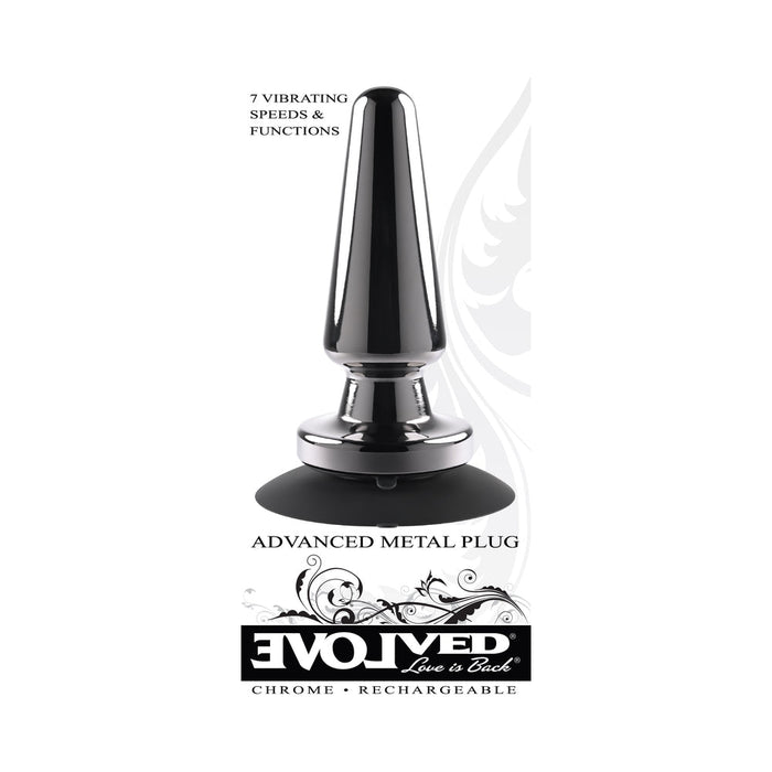 Evolved Advanced Metal Plug Rechargeable Vibrating Chrome Anal Plug With Suction Cup Base Black - SexToy.com