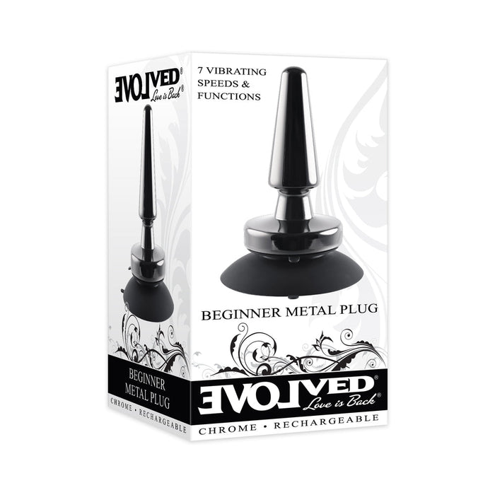 Evolved Beginner Metal Plug Rechargeable Vibrating Chrome Anal Plug With Suction Cup Base Black - SexToy.com