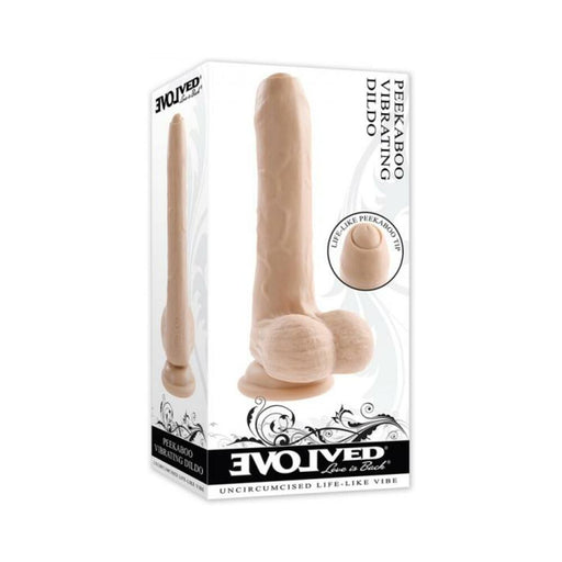 Evolved Peek A Boo Rechargeable Vibrating 8 In. Silicone Uncircumcised Dildo With Power Boost Light | SexToy.com