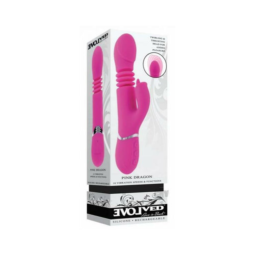 Evolved Pink Dragon Rechargeable Thrusting Dual Stimulator Silicone Pink - SexToy.com