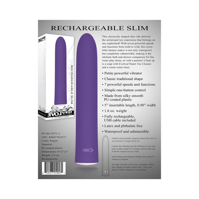 Evolved Rechargeable Slim Vibe 7 Function Waterproof Purple - SexToy.com