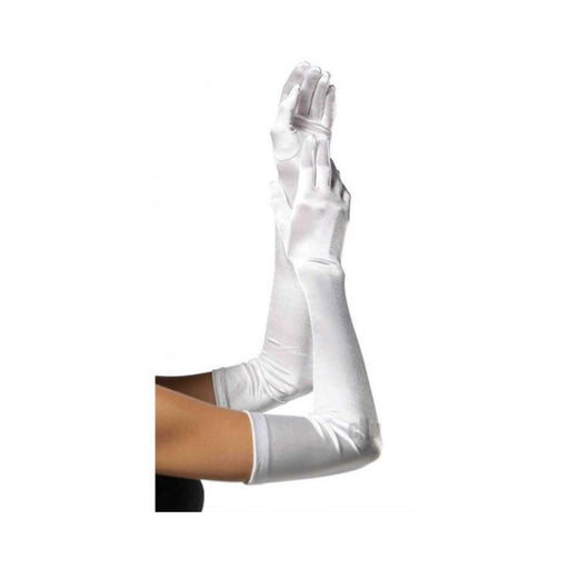 Extra Long Satin Gloves Os White - SexToy.com