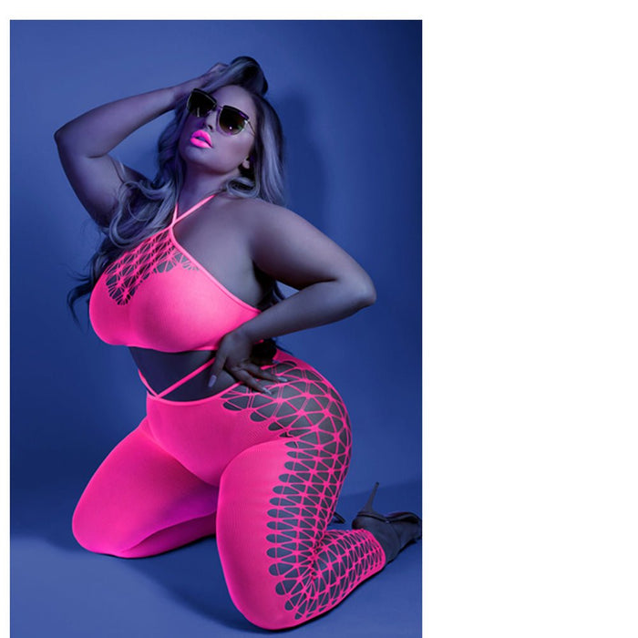 Fantasy Lingerie Glow Own The Night Cropped Cut-Out Halter Bodystocking - SexToy.com