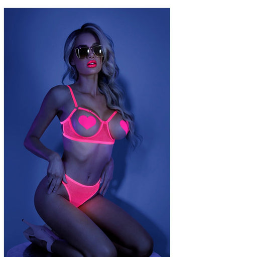Fantasy Lingerie Glow Sweet Escape Open-Cup Cage Bra & Crotchless Panty - SexToy.com