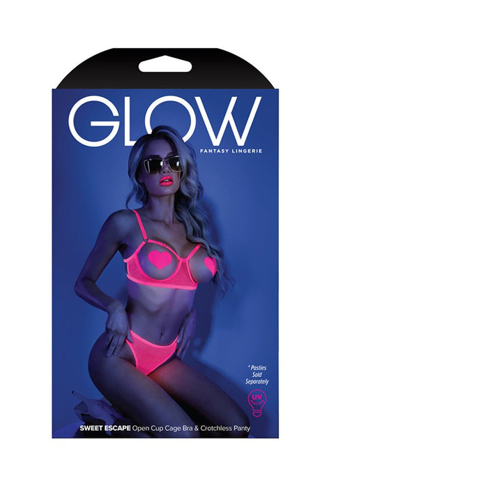 Fantasy Lingerie Glow Sweet Escape Open-Cup Cage Bra & Crotchless Panty - SexToy.com