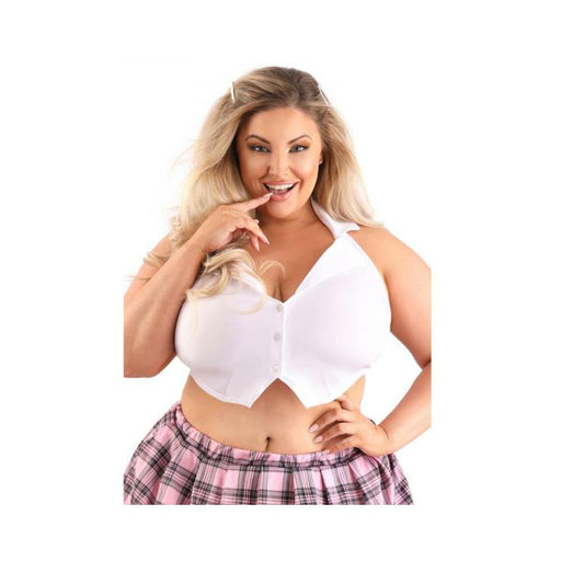 Fantasy Lingerie Play Schoolgirl Top Collared Button Down Halter Top With Tie-back Closure Costume W - SexToy.com