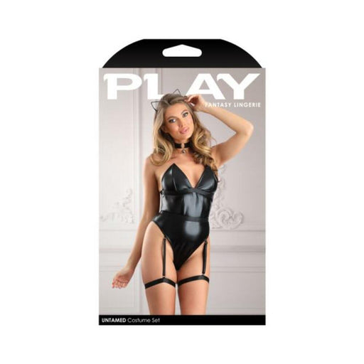 Fantasy Lingerie Play Untamed Structured Wetlook Teddy With Snap Closure, Removable Leg Garters & He - SexToy.com