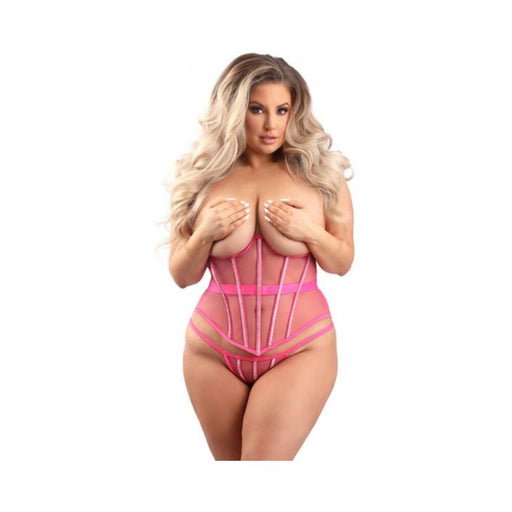 Fantasy Lingerie Underbust Corset With Lurex Detail And G-string Hot Pink Xl - SexToy.com