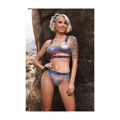 Fantasy Lingerie Vibes Love Is Love Underboob Cut Out Top & Cheeky Panty Rainbow Holo L/xl - SexToy.com