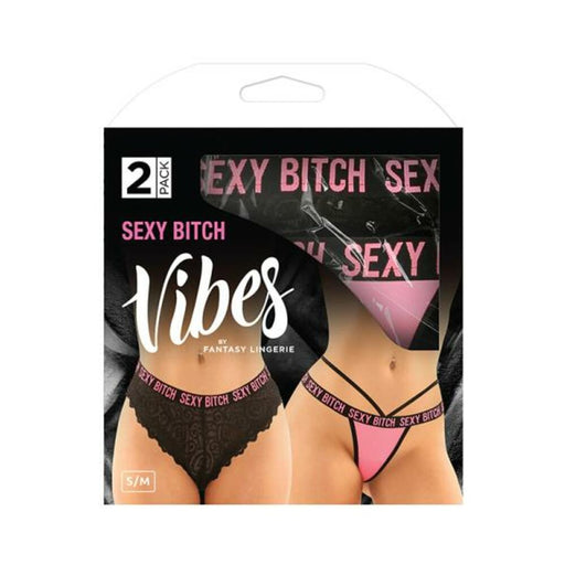 Fantasy Lingerie Vibes Sexy Bitch Buddy Pack 2 pc. Cheeky Lace Panty & Strappy Thong | SexToy.com