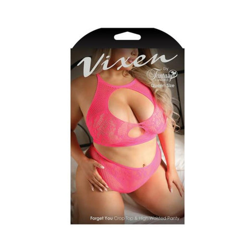 Fantasy Lingerie Vixen Forget You Seamless Lace Crop Top & High Waisted Panty Pink Queen Size - SexToy.com