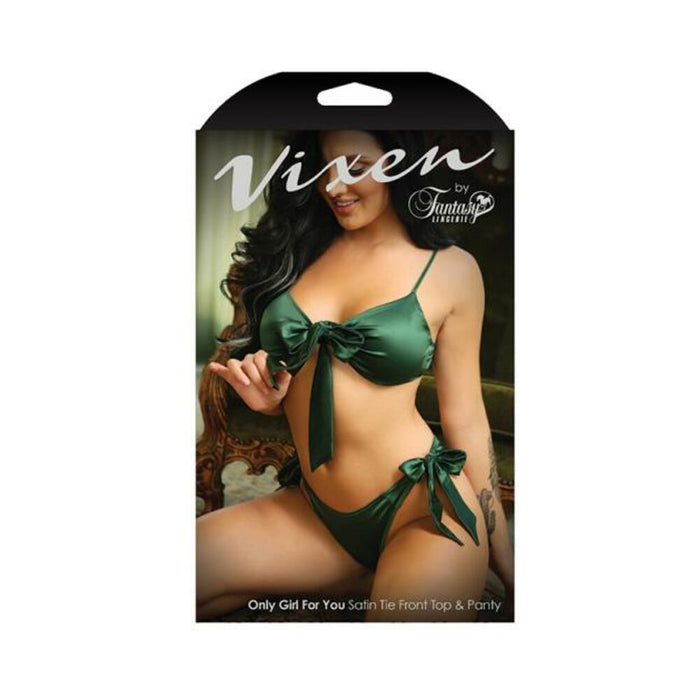 Fantasy Lingerie Vixen Girl U Want / Girl Like You / Only Girl For You Satin Tie Front Top & Side Tie Panty | SexToy.com