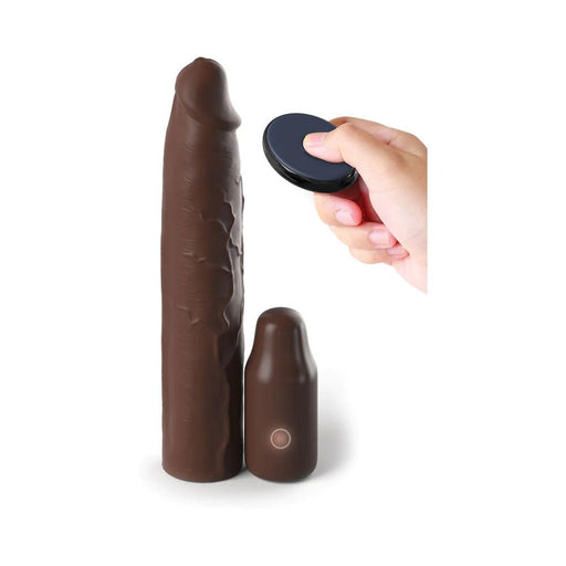 Fantasy X-tensions Elite Sleeve Vibrating 9in With 3in Plug W/remote Brown - SexToy.com