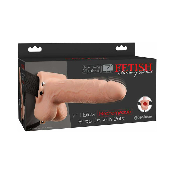 Fetish Fantasy 7in Hollow Rechargeable Strap-on With Balls, Flesh - SexToy.com