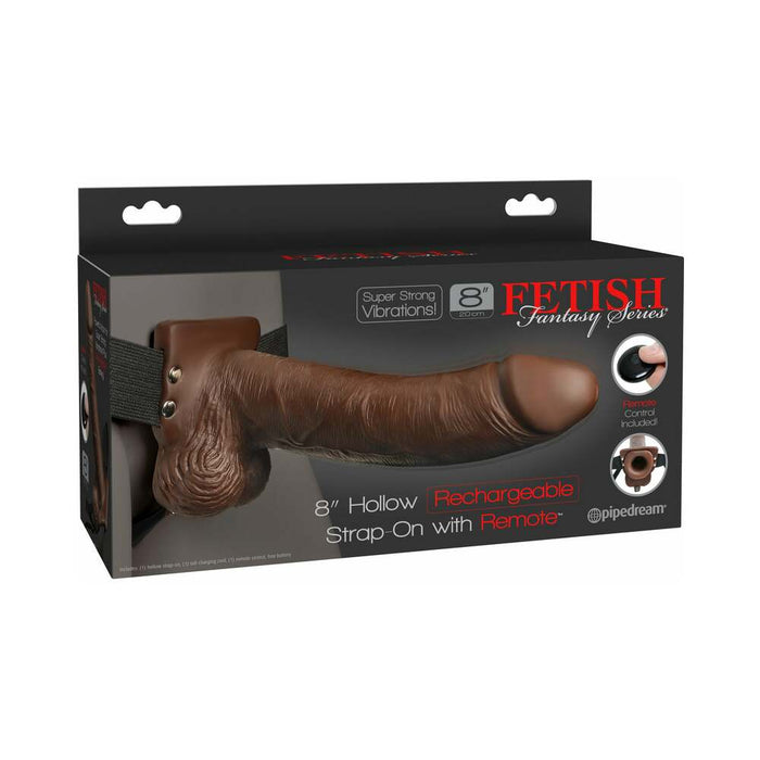 Fetish Fantasy 8in Hollow Rechargeable Strap-on With Remote, Brown - SexToy.com