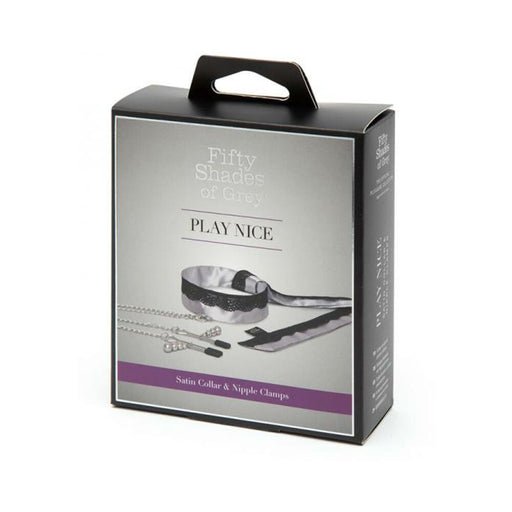 Fifty Shades Of Grey Play Nice Satin & Lace Collar & Nipple Clamps | SexToy.com