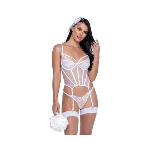 Forever Yours Embroidered Bustier & Thong White Md - SexToy.com