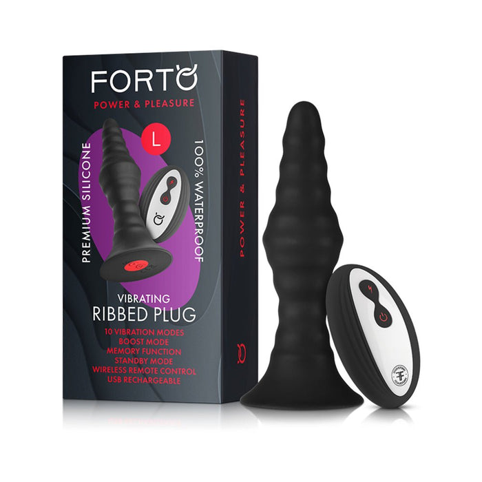 Forto Vibrating Ribbed Plug W/remote  Large Blk | SexToy.com