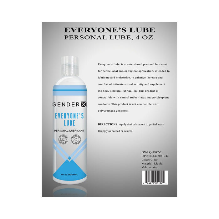 Gender X Everyone's Lube Water-based Lubricant 4 Oz. - SexToy.com