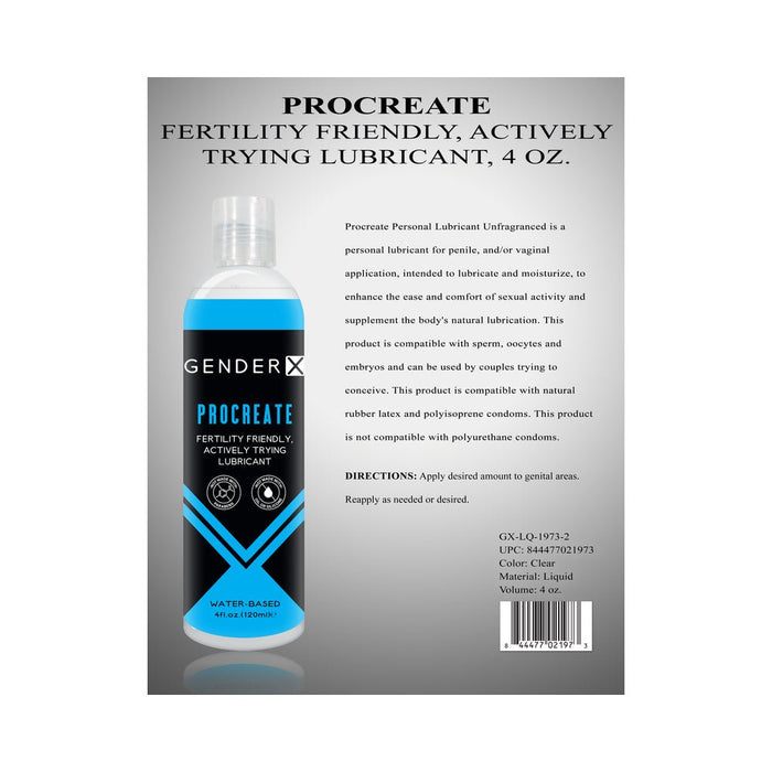 Gender X Procreate Fertility Friendly Water-based Personal Lubricant 4 Oz. - SexToy.com