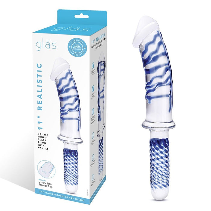 Glas Realistic Double Glass Dildo Handle 11 In. - SexToy.com