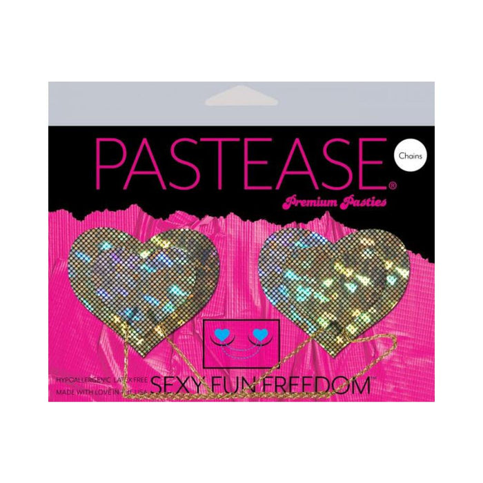 Gold Shattered Disco Ball Heart With Gold Chains Pasties - SexToy.com