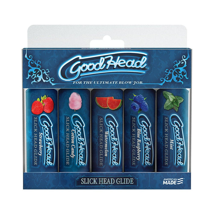 Goodhead - Slick Head Glide - 5 Pack - 1 Fl. Oz Strawberry, Cotton Candy, Watermelon, Blue Raspberr - SexToy.com