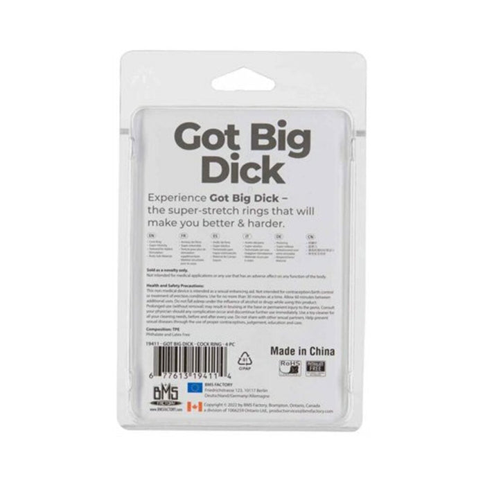 Got Big Dick Cockring 4-pack Smoke - SexToy.com