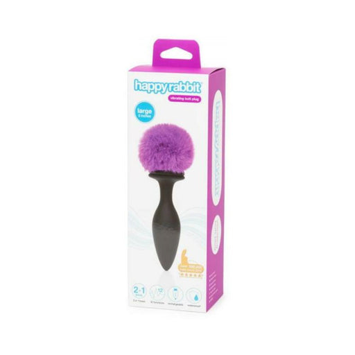 Happy Rabbit Rechargeable Vibrating Butt Plug With Interchangeable Gem And Purple Puff Large | SexToy.com