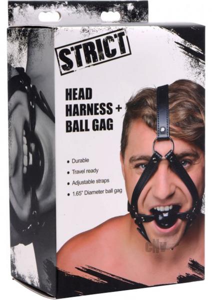 Head Harness With 1.65 Inches Ball Gag Black Leather | SexToy.com
