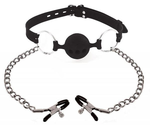 Hinder Breathable Silicone Ball Gag With Nipple Clamps | SexToy.com
