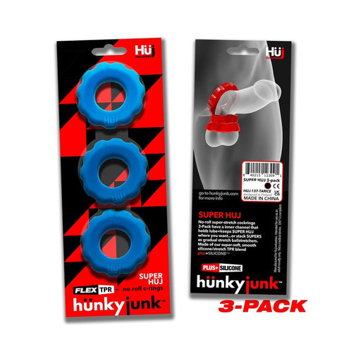 Hunkyjunk Superhuj 3-pack Cockrings Teal Ice - SexToy.com