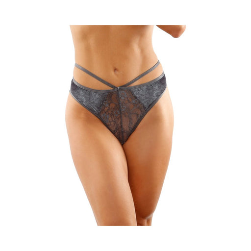 Kalina Velvet Strappy Cut-out Thong With Keyhole Back Gray L/xl - SexToy.com