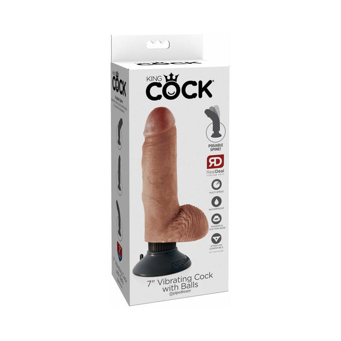King Cock 7in Vibrating Cock With Balls Tan - SexToy.com