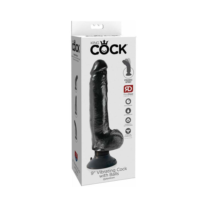 King Cock 9 inches Vibrating Dildo with Balls Black - SexToy.com