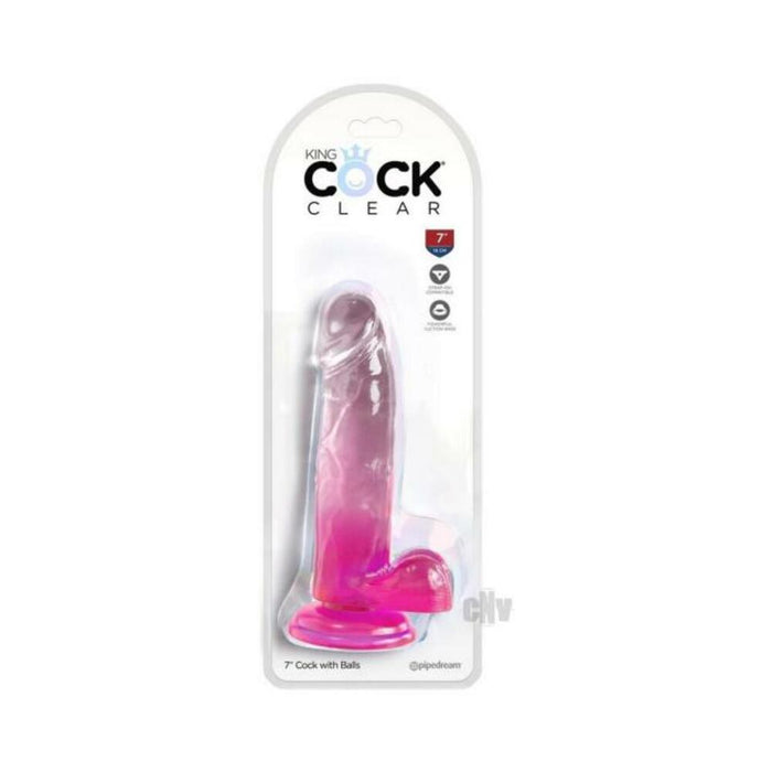 King Cock Clear With Balls 7in Pink - SexToy.com