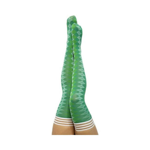 Kixies On Point Collection Par 4 Green Argyle Thigh-high Stockings Size B | SexToy.com