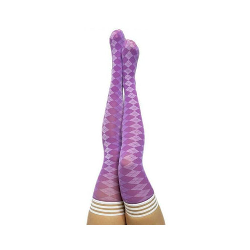 Kixies On Point Collection Par 4 Purple Argyle Thigh-high Stockings Size A | SexToy.com
