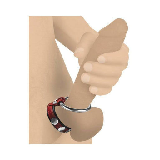 Leather And Steel Cock And Ball Ring - Red - SexToy.com