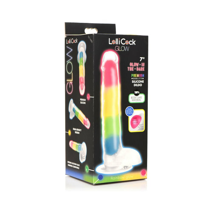 Lollicock Silicone Dildo With Balls 7 In. Rainbow Glow In The Dark - SexToy.com