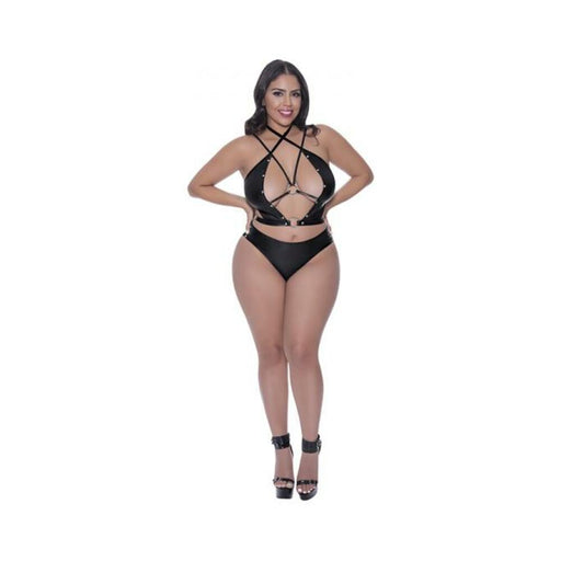 Lust Fetish Delia Strappy Bustier & Tanga Panty Black Queen Size | SexToy.com